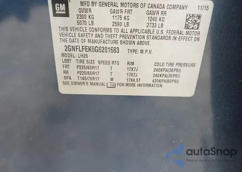 2016 Chevrolet Equinox Lt из США, поврежденный, VIN 2GNFLFEK6G6201683